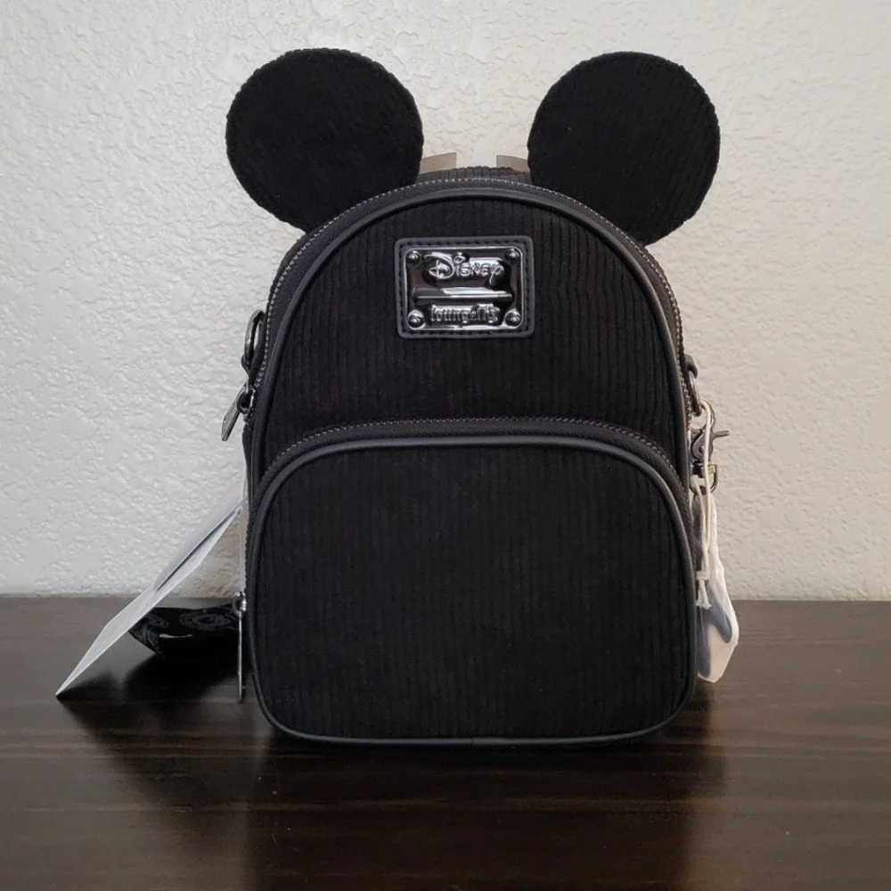 Loungefly Mickey Mouse Corduroy Convertible Mini Backpack & Crossbody Disney 100 - Picture 1 of 5